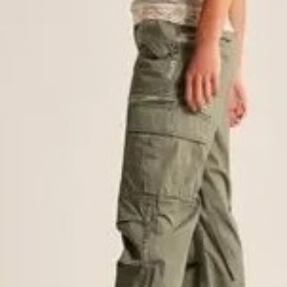 Abercrombie & Fitch Utility Cargo Pants Baggy Y2K Style Olive Satin Accents - Picture 16 of 16
